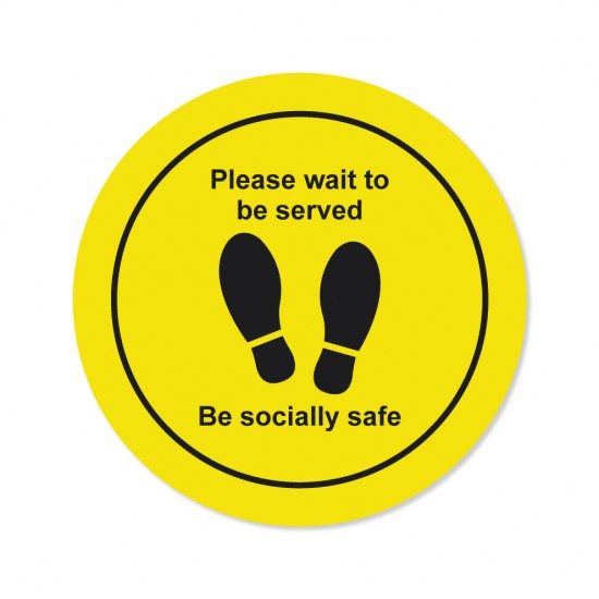 Covid-19 Floor Sticker Please wait to be served 26cm Round Yellow 3pcs